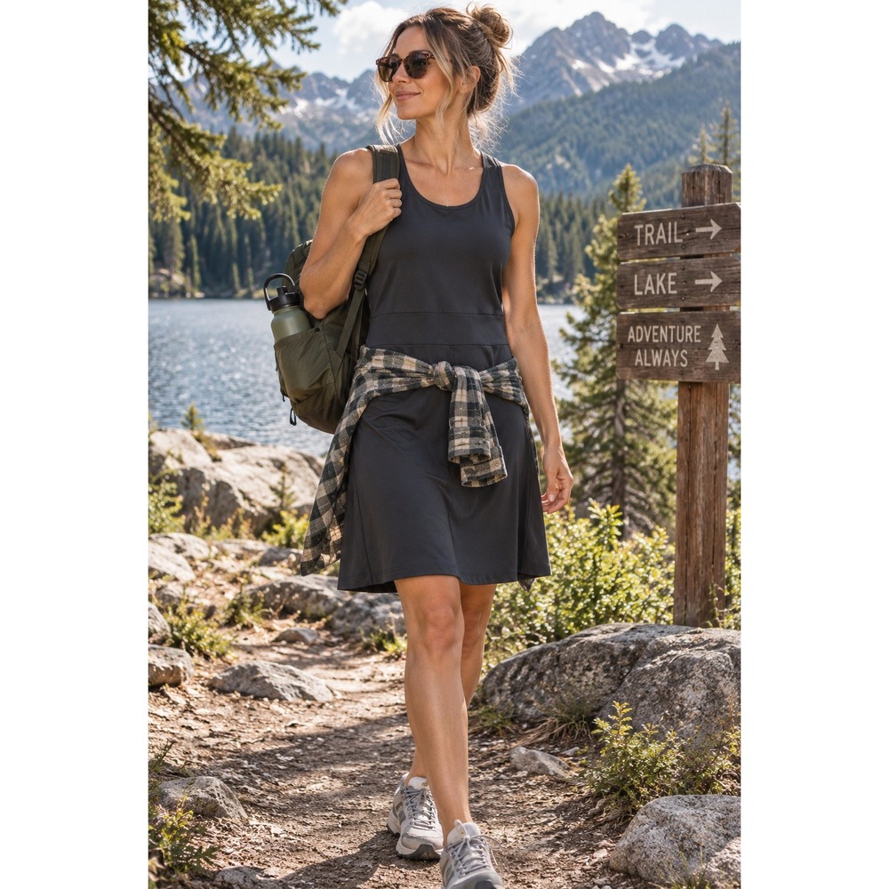 Toad&Co Women's Tech Tomboy Racerback A-Line Dress Charcoal Gray M Gorpcore NWOT